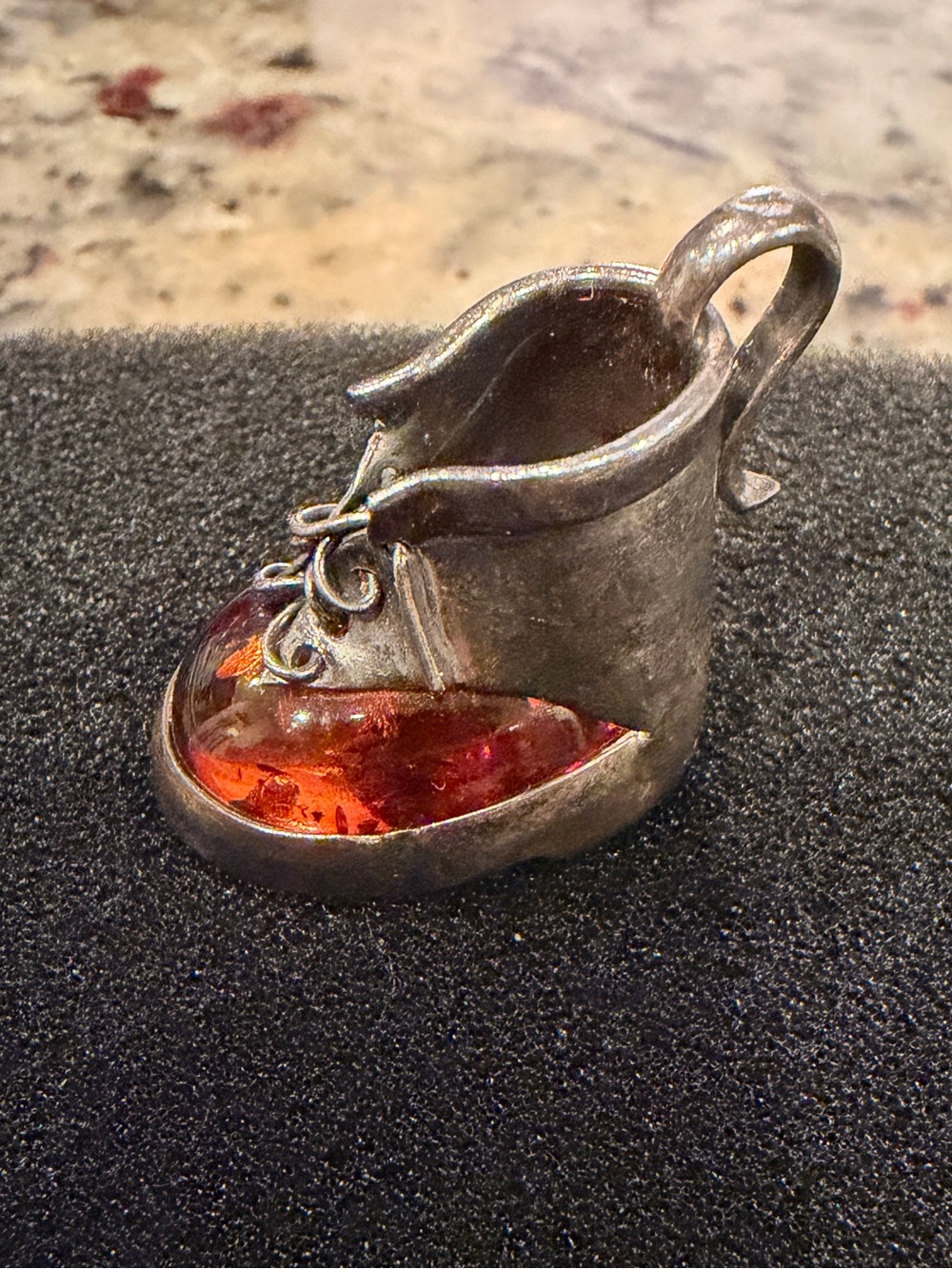Vintage Amber & Sterling Silver Baby Shoe Charm Pendant